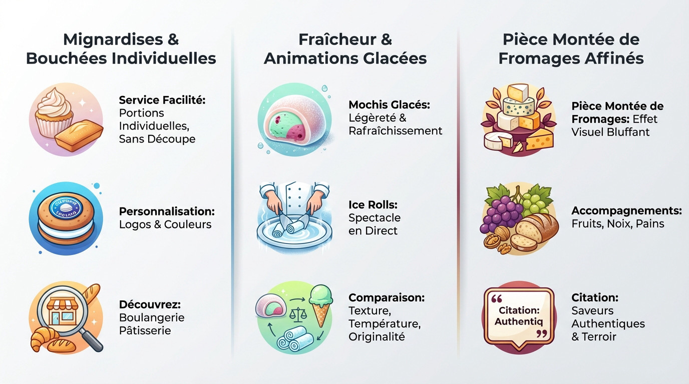 Buffet de desserts variés pour mariage avec mignardises et fromages