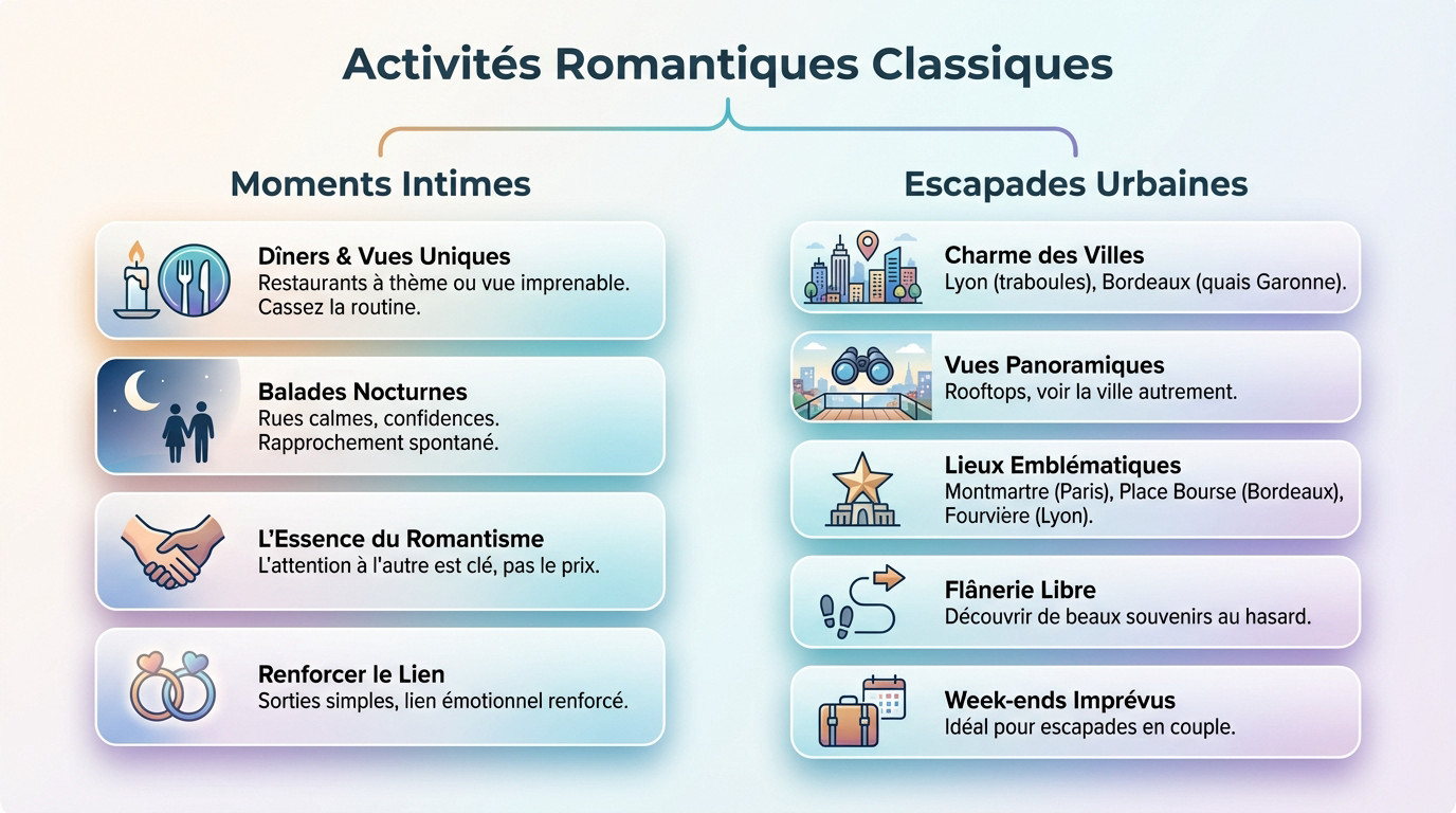 Couple profitant d'un dîner romantique aux chandelles avec vue sur la ville