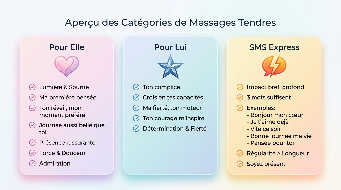 Aperçu des catégories de messages tendres pour bien commencer la journée