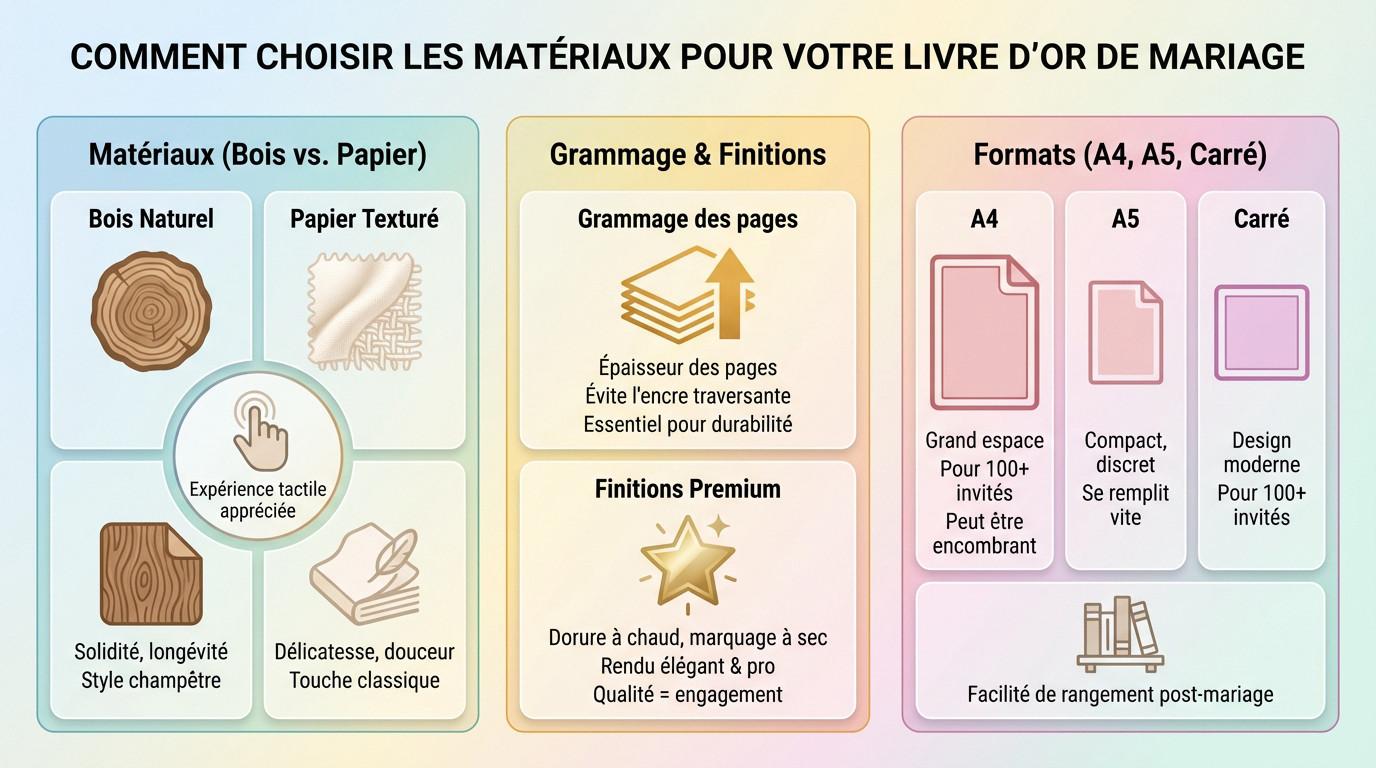 Livre d'or mariage avec couverture en bois et papier texturé de qualité