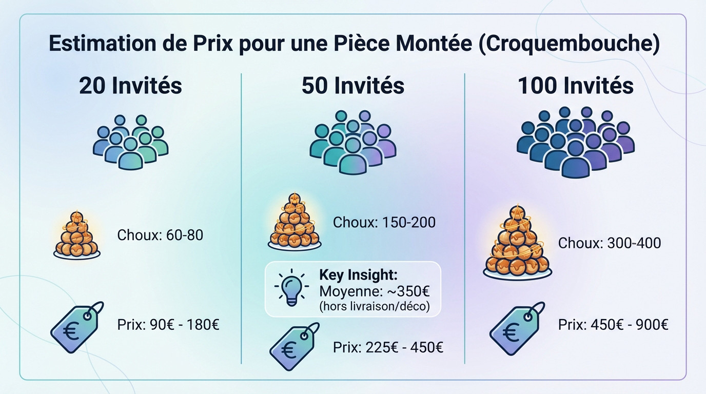 Estimation du coût d'une pièce montée en choux selon le nombre d'invités