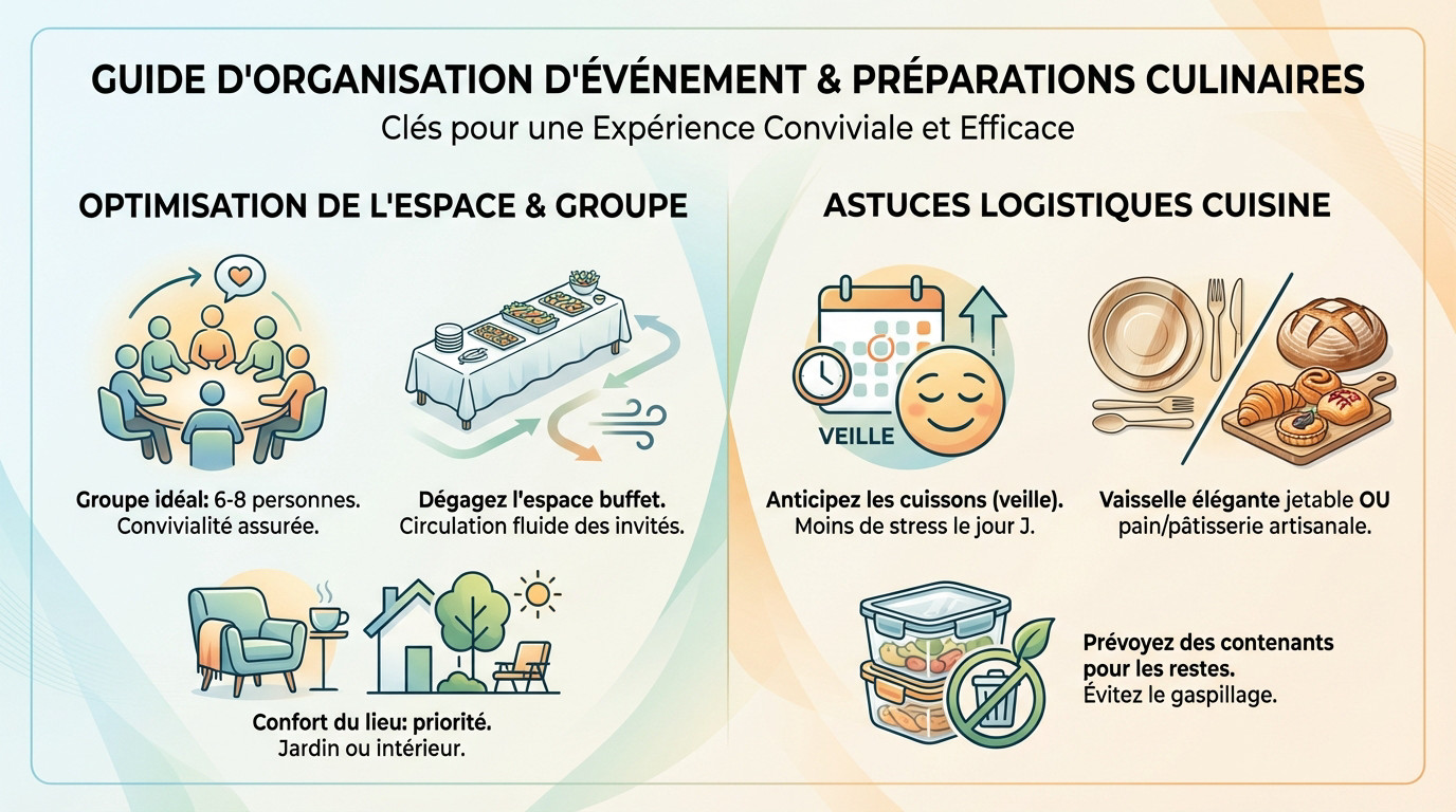 Organisation espace brunch avec buffet et table conviviale