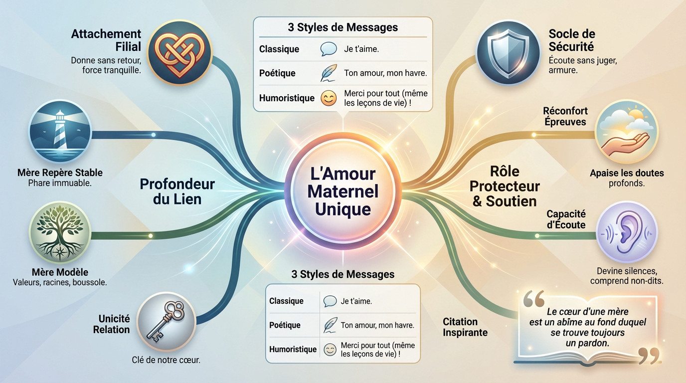 Infographie illustrant l'unicité de l'amour maternel et le lien mère-enfant