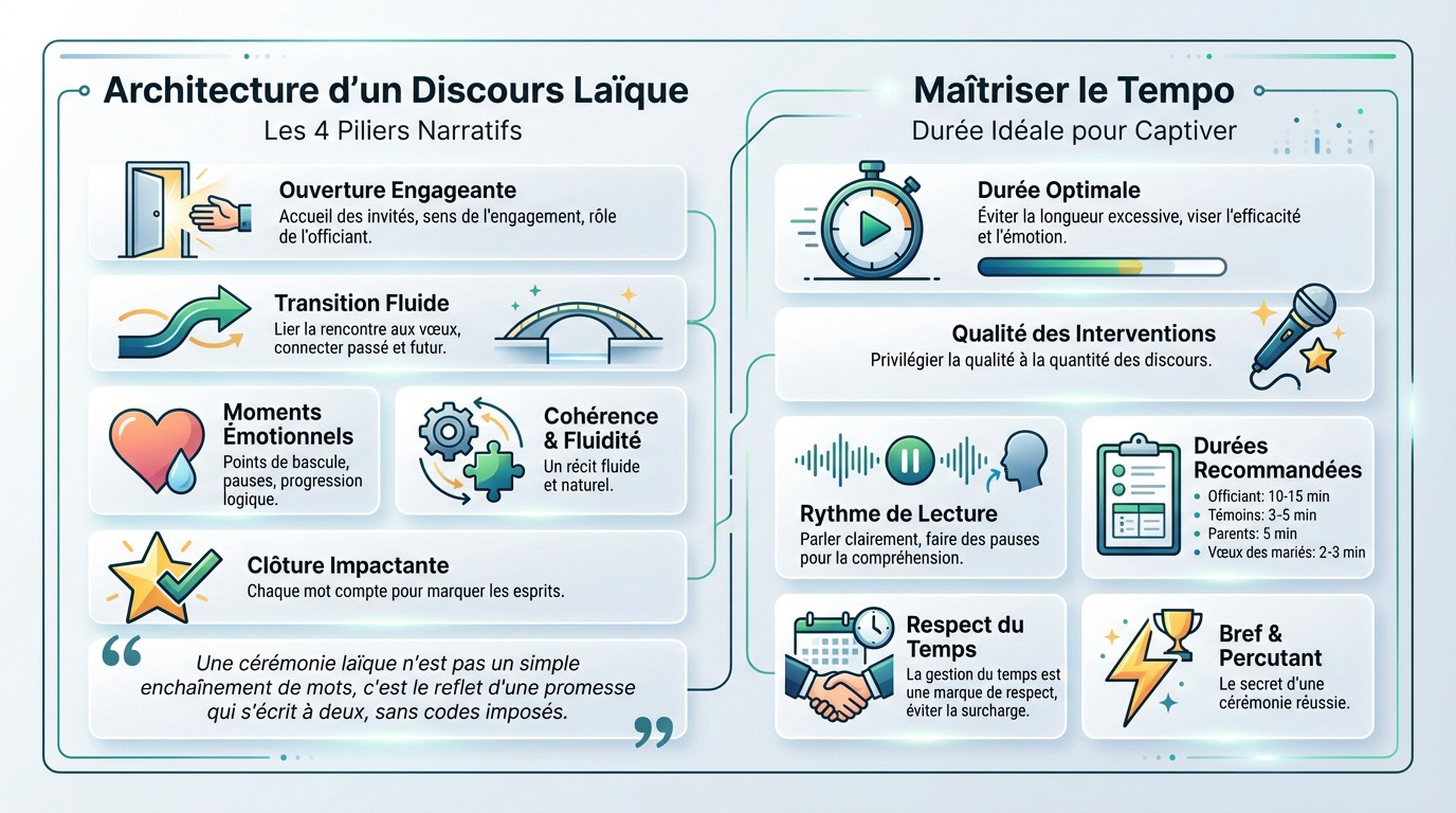 Schéma de la structure temporelle et émotionnelle d'un discours de cérémonie laïque