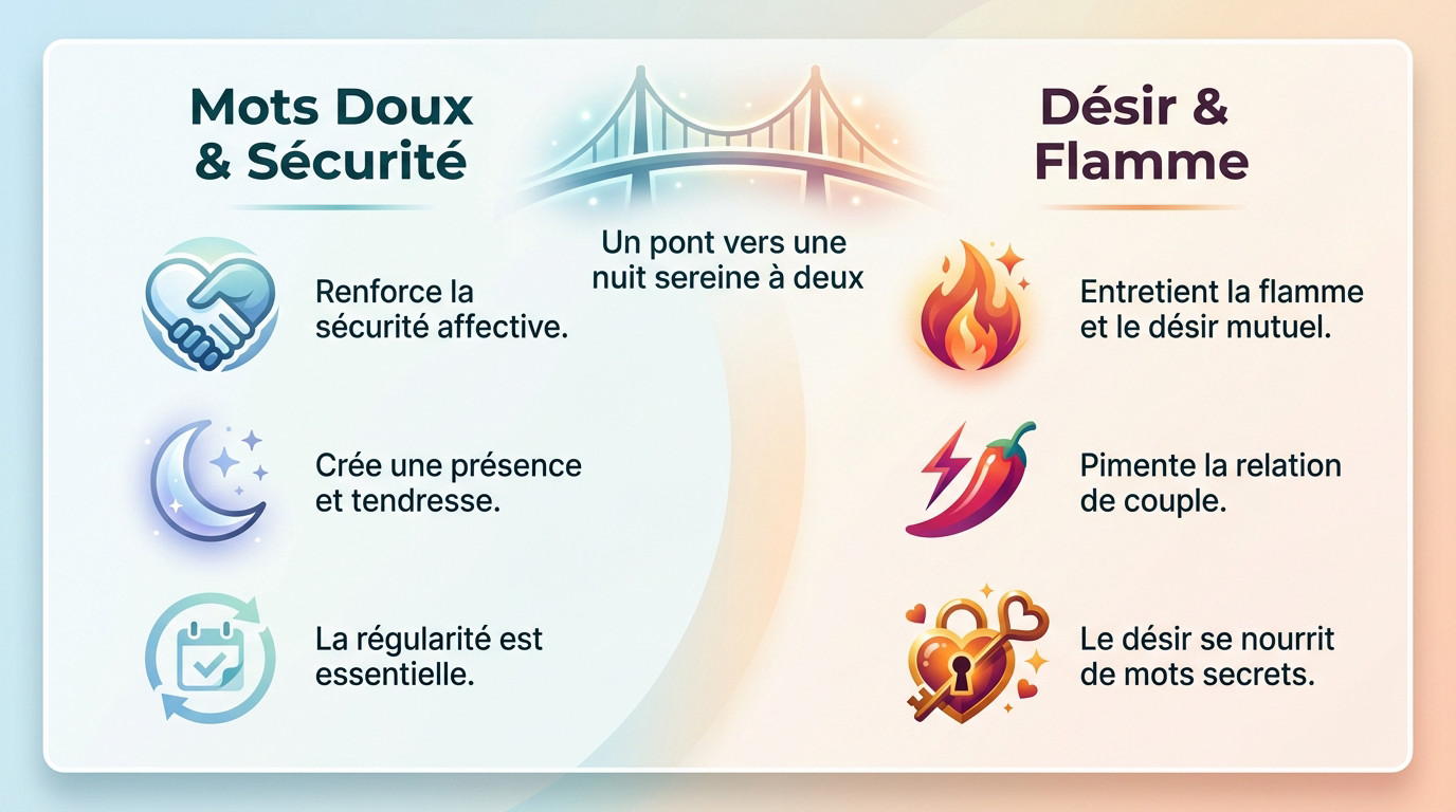 Couple complice partageant des mots doux et du désir pour une nuit sereine