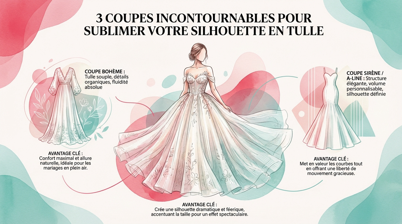Mariée portant une robe volumineuse en tulle blanc