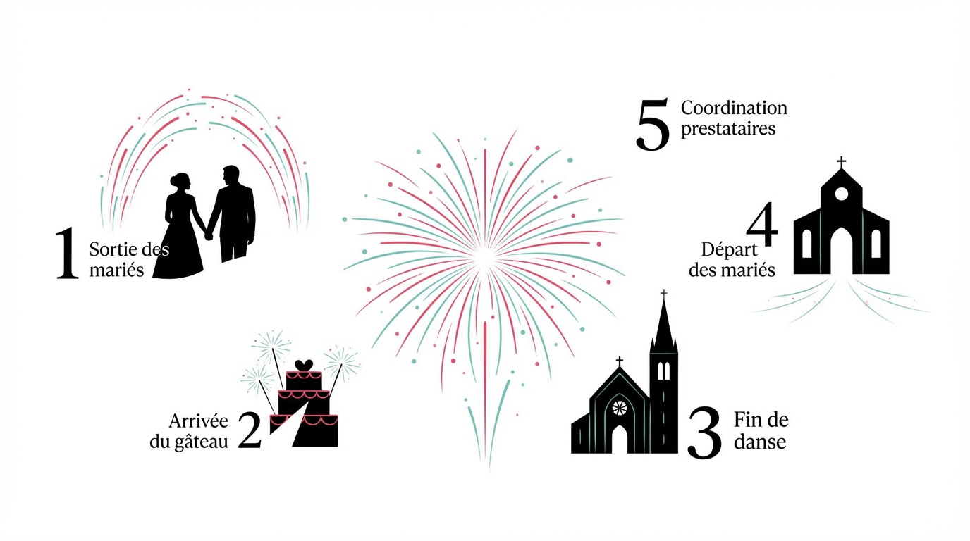 Chronologie des moments clés pour déclencher un feu d'artifice de mariage