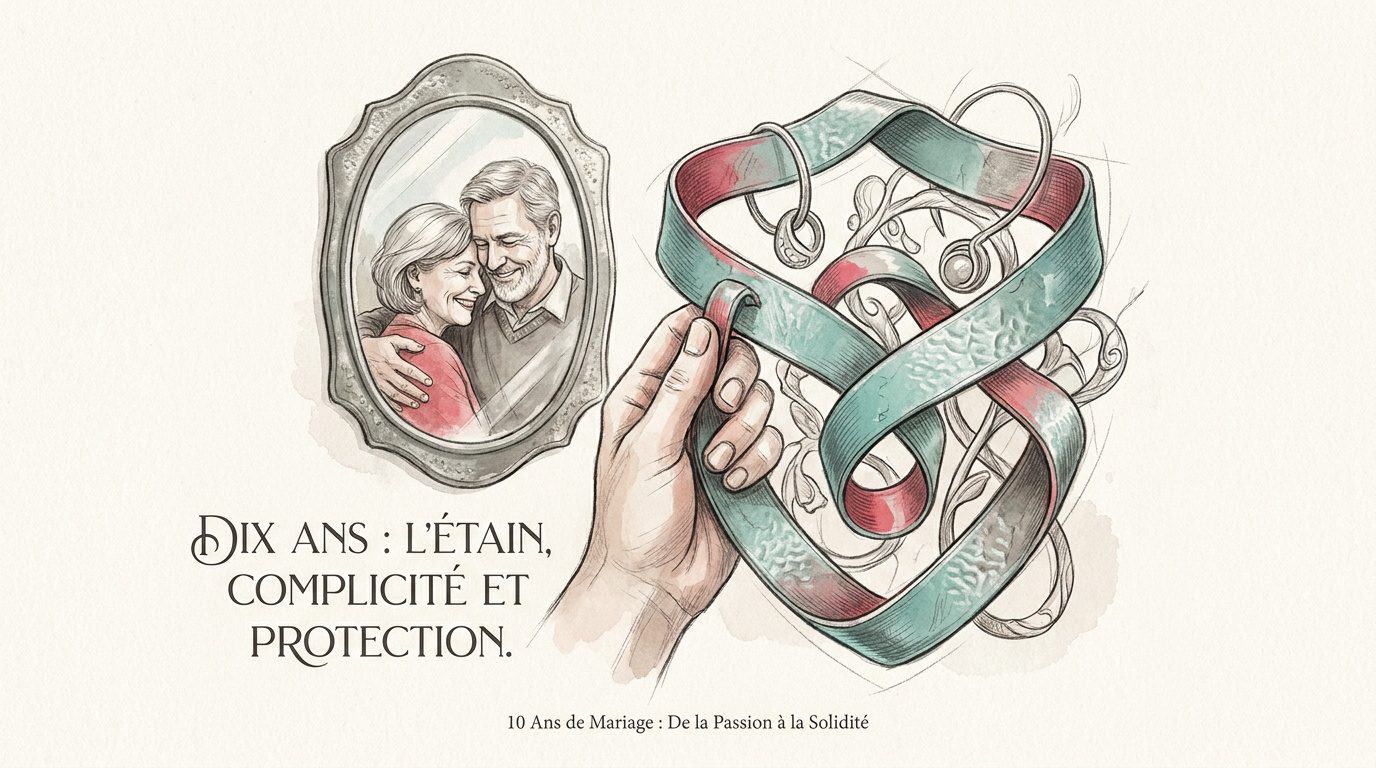 Couple complice fêtant ses dix ans de mariage lors d'un dîner romantique