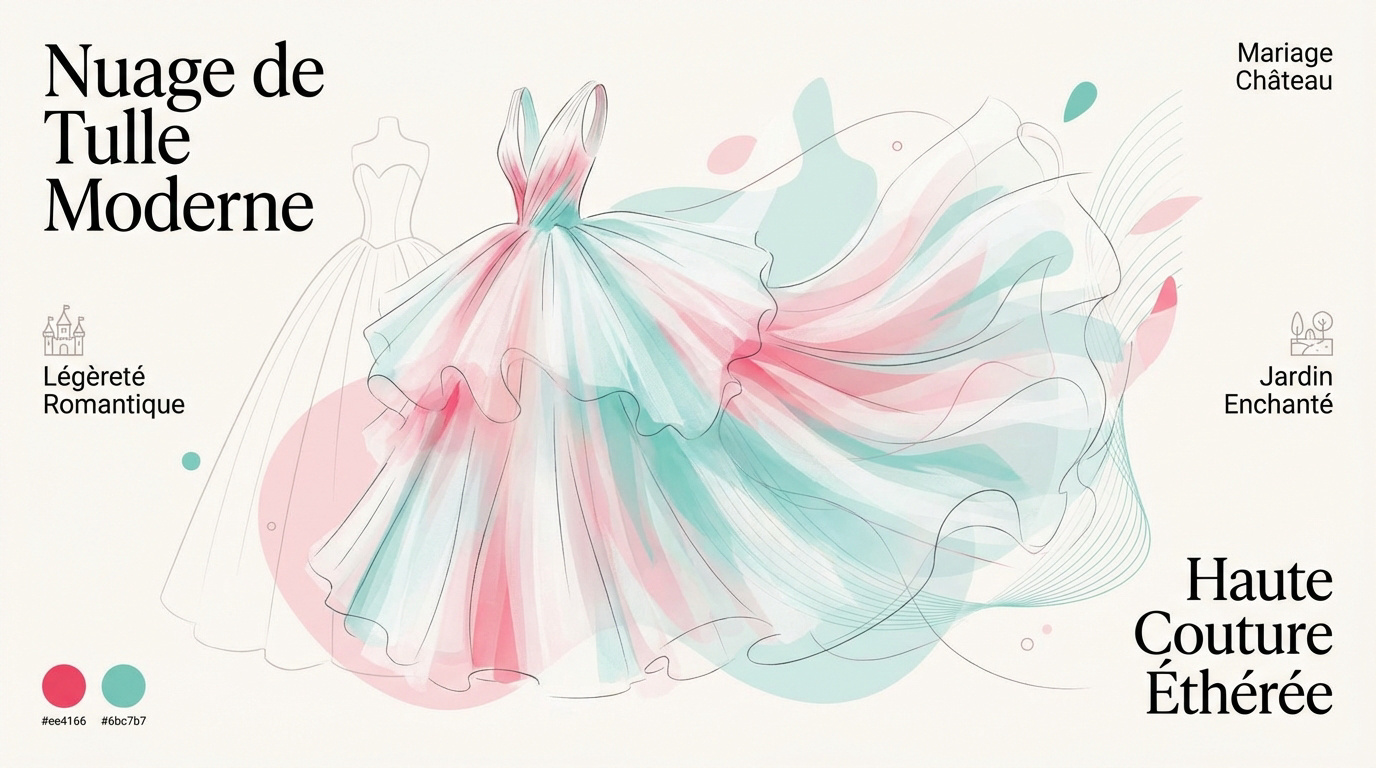 Robe de mariée moderne en tulle vaporeux et aérien