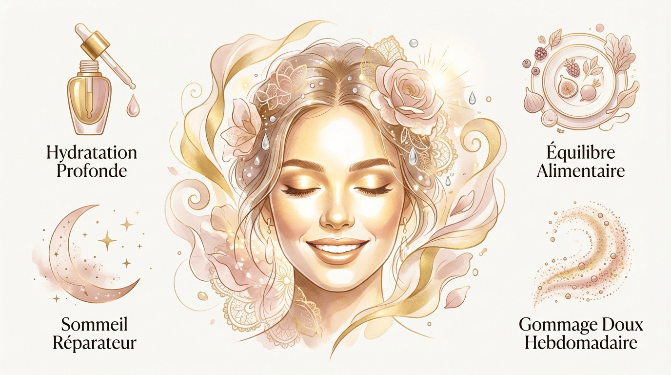 Rituel de soins du visage pour une future mariée avec sérums et hydratation