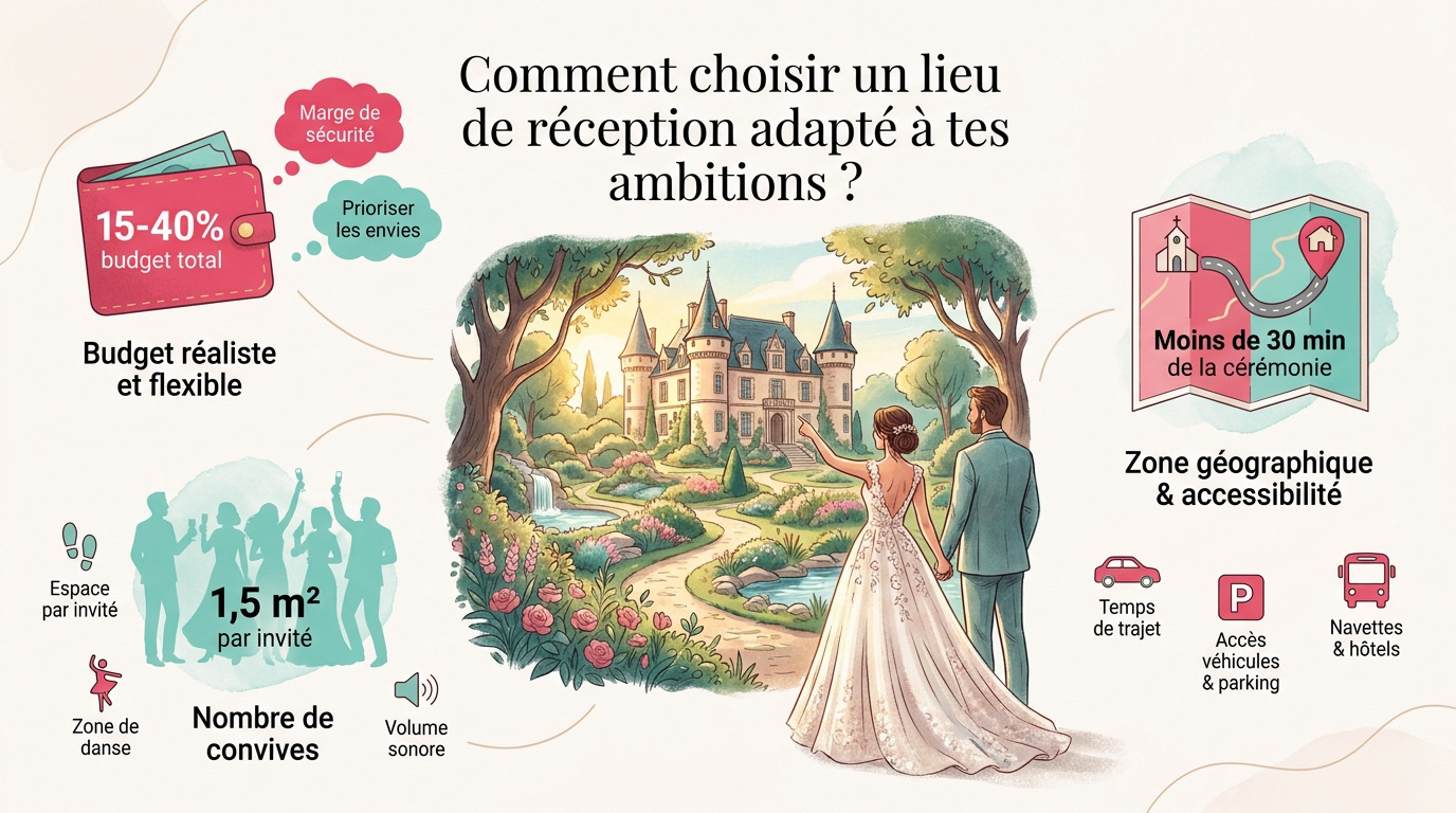 Vue d'un domaine de mariage élégant avec tables dressées en extérieur